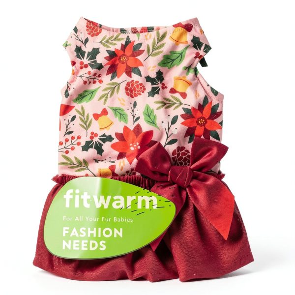 Fitwarm Christmas Flowers Dog Tutu Dress Red Pink Holiday Outfit-8