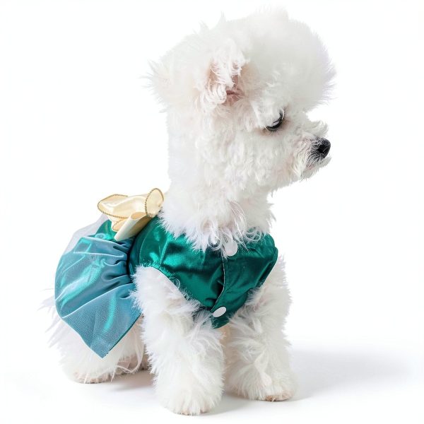 ANIAC Retro Dog Tulle Dress with Leash Ring Spring Summer Girl Puppy Clothes for Small Dog Cat Apparel Formal Pet Prom Dress for Christmas Wedding Birthday Valentines (Green,Large)-4
