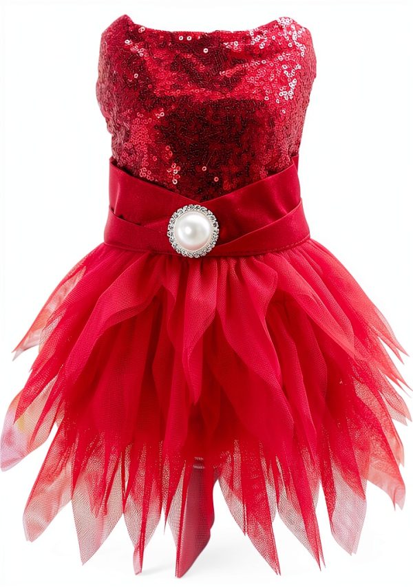 TangPan Dog Dress Beam Waist Christmas Satin Skirt Red Medium-0