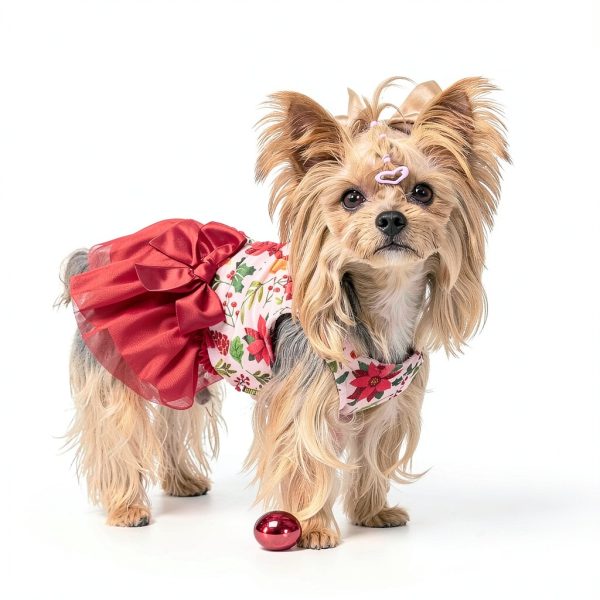 Fitwarm Christmas Flowers Dog Tutu Dress Red Pink Holiday Outfit-3