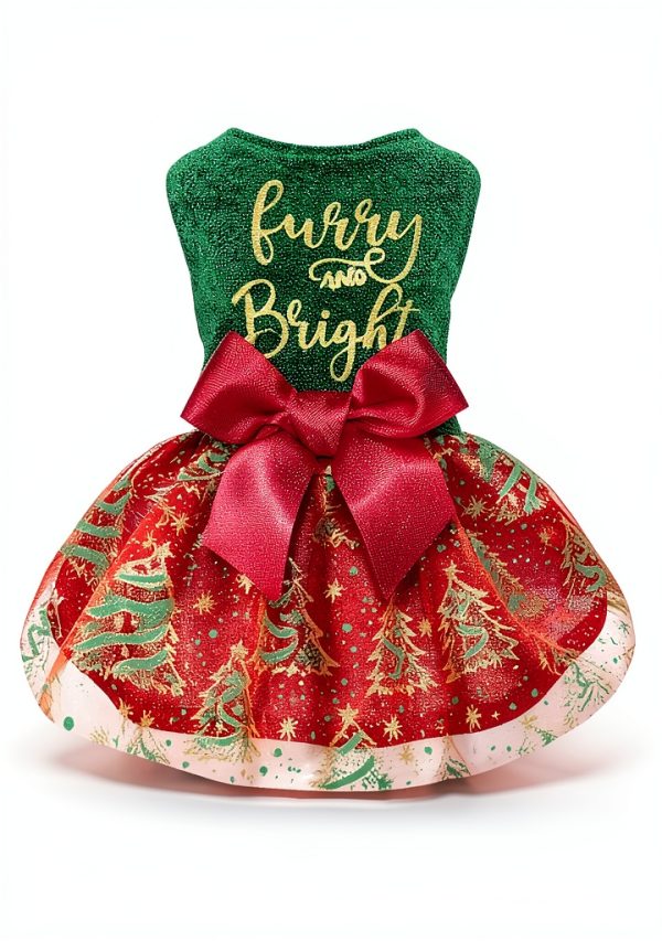 Fitwarm Dog Christmas Outfit Tulle Dress Sparkly Red Green Golden XS-4