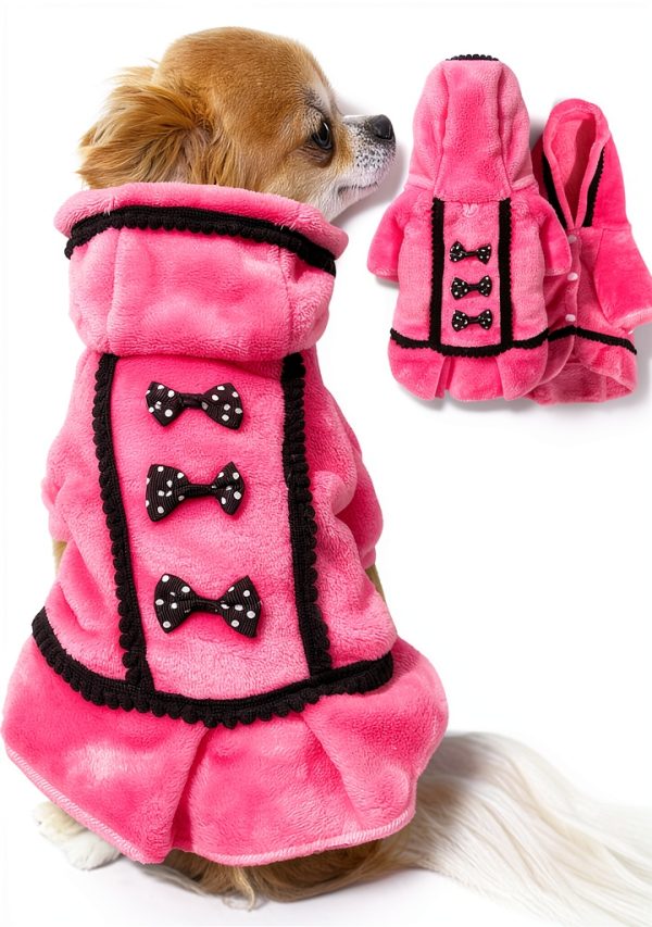 Puppy Sweaters Small Dog Dress Warm Fleece Pink Bowtie Hoodie X-Small-7