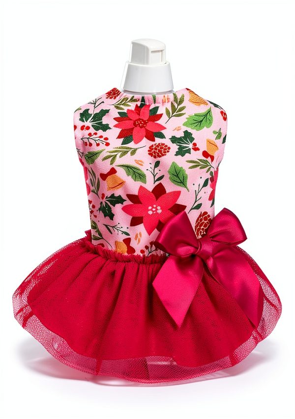 Fitwarm Christmas Flowers Dog Tutu Dress Red Pink Holiday Outfit-4