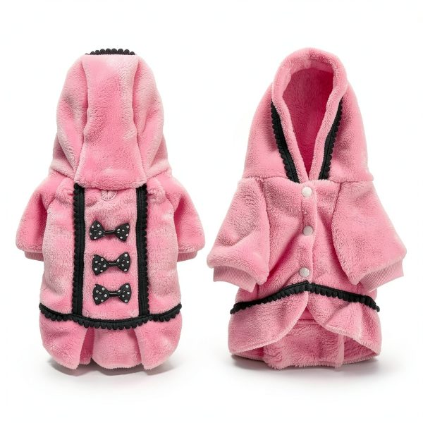 Puppy Sweaters Small Dog Dress Warm Fleece Pink Bowtie Hoodie X-Small-5